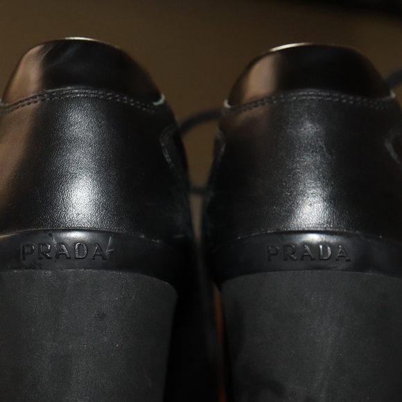 Authentic PRADA Sport Milano BlackLeather Logo Wedge LaceupSneakers Eu38.5/US8.5 - Picture 9 of 11